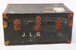 VINTAGE 20TH CENTURY GREEN GROUND STUDDED TRAVEL TRUNK