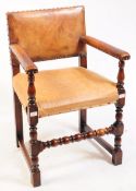 EARLY 20TH CENTURY OAK LEATHER ARMCHAIR