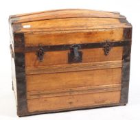 19TH CENTURY VICTORIAN PINE & METAL BOUND DOME TOP TRUNK CHEST