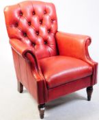 RED LEATHER CHESTERFIELD QUEEN ANNE REVIVAL ARMCHAIR
