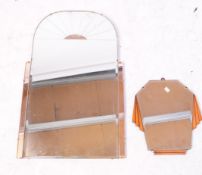 1930S ART DECO PEACH GLASS ODEON WALL MIRROR T/W ANOTHER
