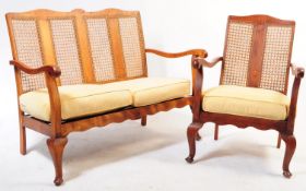 1930S QUEEN ANNE REVIVAL WALNUT BERGERE SUITE - ARMCHAIRS & SOFA SETTEE