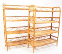 ITALIAN MODERN DESIGN - PAIR OF 20TH CENTURY BAMBOO OPEN WINDOW BOOKCASES