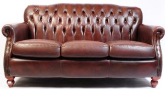 THOMAS LLOYD FURNITURE - BROWN LEATHER CHESTERFIELD SOFA