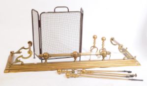 VICTORIAN BRASS FIRE FENDER & COMPANION SET