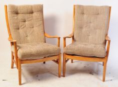 PARKER KNOLL - PAIR OF RETRO TEAK EASY ARMCHAIRS