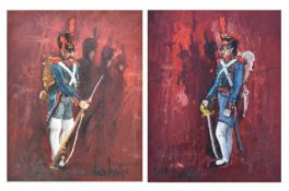 BEN MAILE (1922-2017) - SOLDIERS - PAIR OF OIL ON CANVAS PAINTINGS