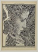 ED FAIRBURN - BROOKLYN - PIGMENT LINER ON 1930S WORLD ATLAS PAGE