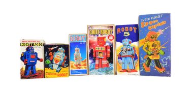 TINPLATE TOYS - X6 VINTAGE WIND-UP ROBOTS