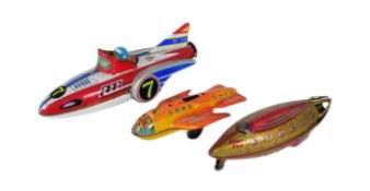 TINPLATE TOYS - X3 VINTAGE FRICTION-POWERED SPACESHIPS