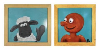 TWO CLAY STOP-MOTION ANIMATION CHARACTER PAINTING
