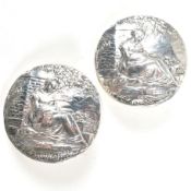 VICTORIAN PAIR OF STERLING SILVER OVERSIZED CLOTHES BUTTONS