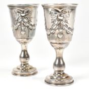 EDWARDIAN PAIR OF HALLMARKED SILVER LIQUEUR GOBLETS BY JACOB FENIGSTEIN