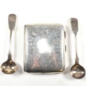 GEORGE V SILVER HALLMARKED CIGARETTE CASE & GEORGE III CONDIMENT SPOONS