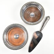 HALLMARKED SILVER WINE BOTTLE COASTER, EPCA COASTER & SILVER CAKE SLICE