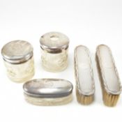 GEORGE V HALLMARKED SILVER 5 PIECE DRESSING TABLE SET