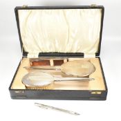 HALLMARKED SILVER MAPPIN & WEBB PENCIL & CASED SILVER DRESSING TABLE SET