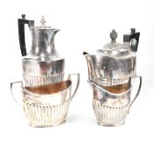 1920S HALLMARKED SILVER TEA SERVICE & PLATED COFFEE POT