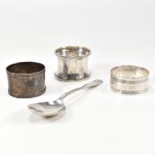 HALLMARKED SILVER NAPKIN RINGS & HALLMARKED SILVER TEASPOON