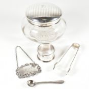 GEORGE V HALLMARKED SILVER & GLASS DRESSING TABLE POT & OTHER ITEMS