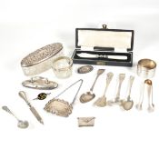 COLLECTION OF HALLMARKED SILVER & 925 SILVER ITEMS - SPOONS, POTS ETC