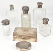 HALLMARKED SILVER CIGARETTE BOX T/T HALLMARKED SILVER PERFUME BOTTLES