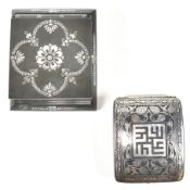 INDIAN BIDRI SILVER INLAID CIGARETTE CASE & DESK TOP CIGARETTE DISPENSER TBV