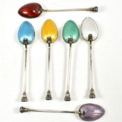 HALLMARKED SILVER CASED SET OF ENAMELLED TEASPOONS
