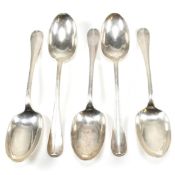 FIVE 20TH CENTURY SCOTTISH HALLMARKED SILVER SERVING SPOONS