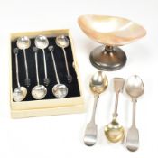 HALLMARKED SILVER TABLE SALT, TEASPOONS & COFFEE BEAN SPOONS
