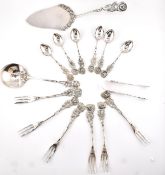 COLLECTION OF FLORAL HANDLED SILVER & PLATE FLATWARE