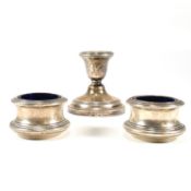 GEORGE V HALLMARKED SILVER SALTS & STUB CANDLESTICK
