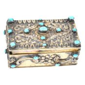 ASIAN SILVER & TURQUOISE CABOCHON SET PILL / SNUFF BOX
