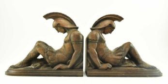 PAIR OF EARLY 20TH CENTURY SEATED ROMAN LEGIONNAIRE CARVED WOODEN BOOKENDS