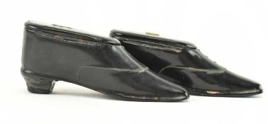 TWO 19TH CENTURY PAPIER MACHE SNUFF BOXES IN FORM OF SHOES