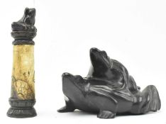 JAPANESE BONE CONTAINER WITH FROG STOPPER & TOAD ORNAMENT