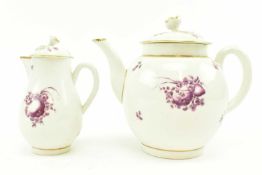 ROYAL WORCESTER - CIRCA 1770 TEAPOT AND MILK JUG WITH COVERS