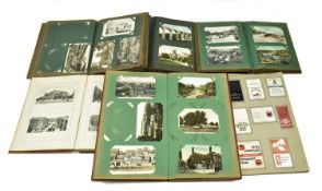 SIX EDWARDIAN POSTCARD ALBUMS & A SCRAPBOOK OF MATCH COVERS
