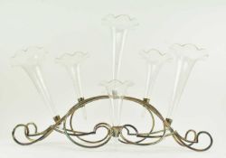 VINTAGE 20TH CENTURY SILVER PLATED CENTREPIECE EPERGNE WITH GLASS TRUMPET INSERTS