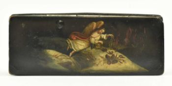 19TH CENTURY PAPIER MACHE HAND PAINTED 'ANGEL' SNUFF BOX