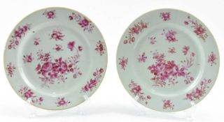 PAIR OF QIANLONG FAMILLE ROSE OGEE CHARGERS 清 乾隆粉彩花卉盘一对