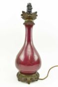 CHINESE AUBERGINE BALUSTER VASE CONVERTED TO LAMP