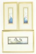 THREE 20TH CENTURY JAPANESE HAND PAINTED WATERCOLOUR SIGNED & FRAMED