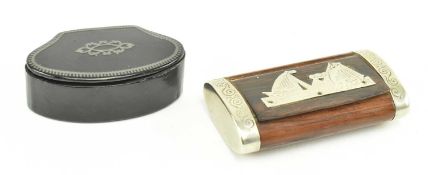 VICTORIAN PAPIER MACHE & VINTAGE ROSEWOOD SNUFF BOXES (2)