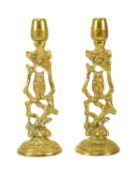 PAIR OF 19TH CENTURY OWL THEMED BRASS CANDLESTICK HOLDERS