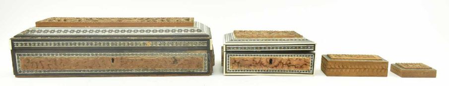 COLLECTION OF THREE 20TH CENTURY SANDALWOOD KHATAM BOXES