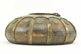 19TH CENTURY INDIAN IRON BRASS MOUNTED WOOD TOBACCO / OPIUM BOWL