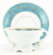 EARLY 19TH CENTURY SEVRES STYLE TURQUOISE TEACUP & SAUCER