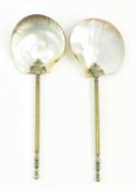 PAIR OF HIGH VICTORIAN OYSTER SHELL CAVIAR SERVING SPOONS