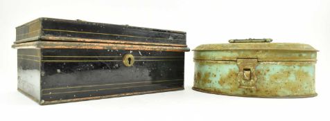 TWO 19TH CENTURY VICTORIAN TINS, BEING A SPICE TIN WITH CONTENTS & A MONEY BOX TIN